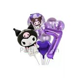 Sanrio Kuromi 7 Yaş Mor Renk Balon Set Anime Hello Kitty Kuromi Konsept Doğum Günü Balon Set