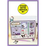 Sanrio Kuromi Kawaii Anime Defter + Notluk + Sticker + Blok Not + Kalem ve Fazlası Hediyelik Set - Renkli - standart