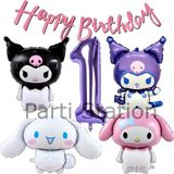 Sanrio Kuromi Melody Cinnamon 1 Yaş Mor Balon Set Anime Kuromi Melody Konsept Doğum Günü Balon Set