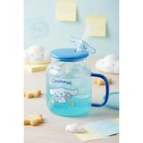 Sanrio Lisanslı Cinnamoroll Kapaklı ve Pipetli Cam Bardak – Figürlü Borosilikat Cam Kupa 450 Ml