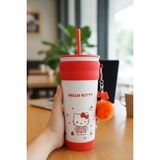 Sanrio Lisanslı Hello Kitty Matara 21 Cm – Pipetli Paslanmaz Çelik Charm Detaylı