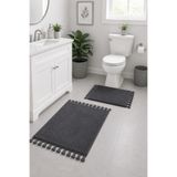 SANRUGS Home & Living Pofuduk Tüylü, Yıkanabilir ve Kaymaz Tabanlı, Elit Püsküllü, Banyo Paspas Seti 60x100cm ve 40x60cm