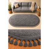 SANRUGS Home & Living POST Peluş Halı, Püsküllü, Oval, Yumuşak Tavşan Tüylü Makinede Yıkanabilir ve Kaymaz Taban Halı