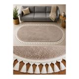 SANRUGS Home & Living Vizon Renk, Akrilik Püsküllü Oval Kesim Post Peluş Yumuşak Tavşan Tüylü Yıkanabilir ve Kaymaz Tabanlı Halı