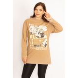 Şans Kadın Büyük Beden Camel Ön Baskılı Sweatshirt 65n34771