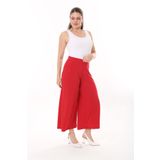 Şans Kadın Büyük Beden Kırmızı Geniş Paçalı Beli Lastikli Likralı Sandy Kumaş Pantolon 65n37443