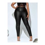Şans Kadın Büyük Beden Siyah, Arka Cepli , Disco Deri Kaplamalı, Yüksek Bel Skinny Pantolon 65N38799