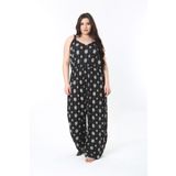 Şans Kadın Büyük Beden Siyah Askılı Geniş Paçalı Beli Lastikli Rahat Kesim Tulum 65N38852