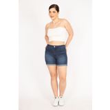 Şans Kadın Lacivert Büyük Beden 5 Cepli Skinny Kot Şort 65N36136