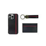 Santa Barbara Polo Racquet Club İphone 16 Pro Max Kılıf+Anahtarlık+Kartvizit/Cüzdan Pu Deri Karbon Dizayn Hazel Set