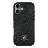 Santa Barbara Polo Racquet Club iPhone 17 Kılıf Pu Deri Timsah Tasarım Business Knight Kapak Siyah