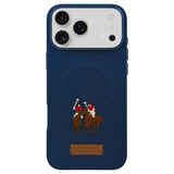 Santa Barbara Polo Racquet Club iPhone 17 Pro Max için Kılıf Yolanda Manyetik Şarja Uyumlu İşlemeli Dokuma Görünümlü Kapak Lacivert