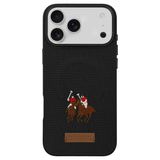 Santa Barbara Polo Racquet Club iPhone 17 Pro Max için Kılıf Yolanda Manyetik Şarja Uyumlu İşlemeli Dokuma Görünümlü Kapak Siyah