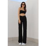 SANTA BELLA Dodge 90's Siyah Yüksek Bel Palazzo Wide Leg Jean Kadın Solmaz Power Likra Toparlayıcı Kot Pantolon