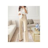 SANTA BELLA Dodge Bej Krem Yüksek Bel Palazzo Jean Wide Leg Bol Paça Kadın Likralı Kot Pantolon