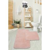 Santa Clara 80X120 + 80X50 Pembe Banyo Paspas Takımı Peluş Kaymaz Taban Yıkanabilir - Pudra - 2 li takım