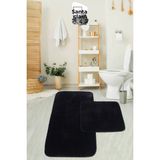 Santa Clara 80X120 + 80X50 Siyah Banyo Paspas Takımı Peluş Kaymaz Taban Yıkanabilir - 2 li takım