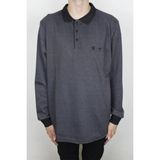 Santa Fistan Store Erkek Çizgili Klasik Kesim Rahat Kalıp Polo Yaka Tek Cep Battal Kışlık Kazak - Siyah - 4XL