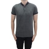 Santa Fistan Store Erkek Çizgili Spor Kesim Dar Kalıp Cepsiz Polo Yaka T-Shirt - Siyah