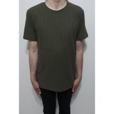 Santa Fistan Store Erkek Çizgili Spor Kesim Rahat Kalıp Bisiklet Yaka T-Shirt - Haki Yeşil - 3XL