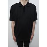 Santa Fistan Store Erkek Çizgili Spor Kesim Rahat Kalıp Polo Yaka Battal Triko T-Shirt - Siyah - 3XL