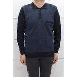 Santa Fistan Store Erkek Desenli Klasik Kesim Rahat Kalıp Polo Yaka Tek Cepli Kışlık Yünlü Kazak - Lacivert - XL