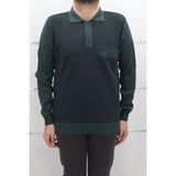 Santa Fistan Store Erkek Düz Klasik Kesim Rahat Kalıp Polo Yaka Tek Cepli Kışlık Yünlü Kazak - Haki Yeşil - 2XL