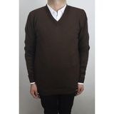 Santa Fistan Store Erkek Düz Klasik Kesim Rahat Kalıp V-Yaka Kışlık Kazak - Kahverengi