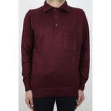 Santa Fistan Store Erkek Polo Yaka Klasik Kesim Tek Cep Çelik Örgü Kışlık Ince Yün Kazak - Bordo - 4XL