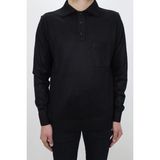 Santa Fistan Store Erkek Polo Yaka Klasik Kesim Tek Cep Çelik Örgü Kışlık Ince Yün Kazak - Siyah - XL