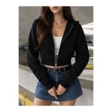 SANTAMİLA Kadın Siyah Crop Fermuarlı Sweat Hırka