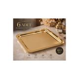 Santara 6 Adet Altın Renkli Metal Kare Sunum Tepsisi 22cm