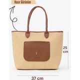 Santini Collection Kadın Çanta Omuz Çantası Hasır Çanta Kol Çantası Günlük Büyük Boy Yazlık Tote Çanta Taba– Aveline Tote