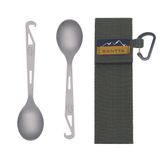 SANTTA Titanyum kamp gereçleri, 2 parçalı set, titanyum Ultr Weightlight kaşık şişe açacağı ile açık kamp, yürüyüş ve seyahat için sofra takımı