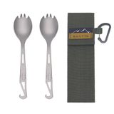 SANTTA Titanyum kamp gereçleri, titanyum Ultr Weightlight spork (kaşığı ve çatal), şişe açacağı, açık hava kamp, yürüyüş ve seyahat için sofra takımı, 2 parçalı set, kamp spork