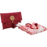 Şantuk Keseli Tafta Seccade ve Inci Vavlı Tesbih Set , Taşınabilir Namaz Seti, Hediye Seti - Kırmızı - 120 x 70 cm