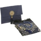Şantuk Keseli Tafta Seccade ve Inci Vavlı Tesbih Set , Taşınabilir Namaz Seti, Hediye Seti - Lacivert - 120 x 70 cm