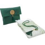 Şantuk Keseli Tafta Seccade ve Inci Vavlı Tesbih Set , Taşınabilir Namaz Seti, Hediye Seti - Zümrüt - 120 x 70 cm