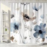 Sanzugh Boho Çiçekli Duş Perdesi, Krem Ten Rengi Bej Mavi Gri Beyaz Suluboya Çiçek Kumaş Duş Perdeleri Seti, Kancalı Banyo Dekorasyonu için 182 x 182 cm Sevimli Çiftlik Evi Banyo Dekoru