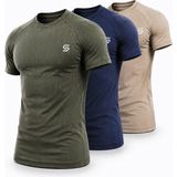Sapeur 3'lü Paket Erkek Premium Ribana Compression Spor ve Günlük Tişört - Ultra Esnek ve Nefes Alan - Haki - Lacivert - Bej