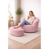 Sapien Home Sapıen Home Relax Berjer ve Puf Koltuk Takımı - Kitap Okuma Tv Koltuğu - Pembe