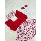 Şapka Kids Kız Bebek Çilek Salopet Bandanave Çorap Set - 11 - 12 Ay - 4BY-Kırmızı