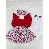Şapka Kids Kız Bebek Karpuz Salopet Bandana ve Çorap Set - 6 - 9 Ay - 4BY-Kırmızı