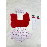 Şapka Kids Kız Bebek Kiraz Slopet Bandana ve Çorap Set10 - 6 - 7 Ay - 4BY-Kırmızı