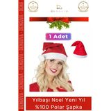 #Şapka Kırmızı Yılbaşı Kostüm Aksesuarı Çocuk Yetişkin Şık Noel Baba 100 Polar Şapka 1 Adet