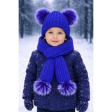 ŞAPKAKİDS SAKS ÇİFT PONPONLU TRİKO ATKI BERE SET
