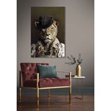 Şapkalı Aslan Kanvas Tablo – Vintage Aristokrat Aslan Portresi – Lüks ve Modern Dekoratif Duvar Tablosu – Salon, Ofis ve Erkek Odası İçin Canvas 50x75cm