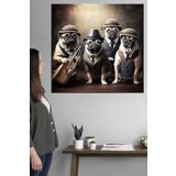 Şapkalı Grup Köpekler. Kare Kanvas Tablo. Soyut, manzara, deniz, gemi, Atatürk, Van Gogh, wall art, müzisyen, retro, dekoratif modern duvar panoları (50x50)