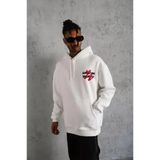 Şapkalı Güvercin Baskılı Erkek Beyaz Kapüşonlu Sweatshirt