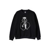 Şapkalı İskelet Baskılı Siyah Bisiklet Yaka Sweatshirt